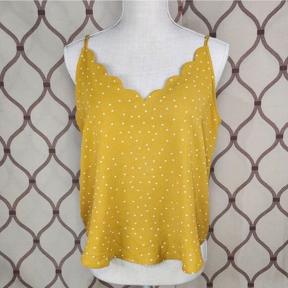 E & M Camisole Golden Yellow with White Polka Dots Women's Size Medium - Picture 1 of 14